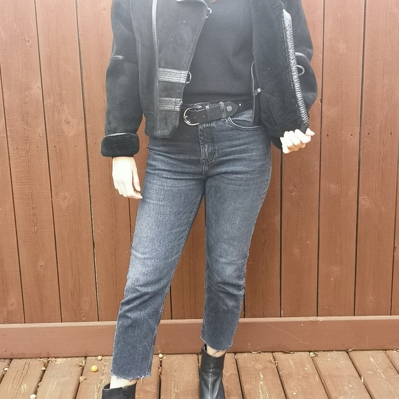 Shearling & Leather Bomber Coat - Picture 3 of 4